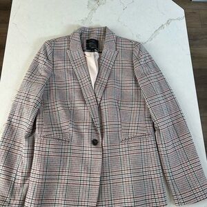 J. Crew Pink Glen Plaid Single-Button Blazer